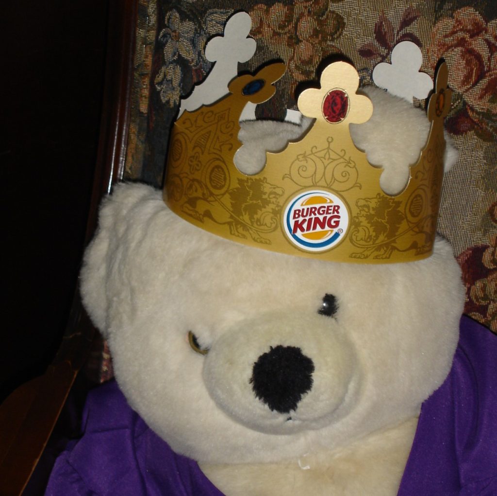 Stuffed bear with Burger King crown