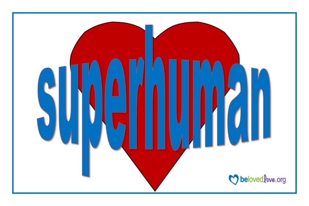 red heart with the word superhuman imposed on it.