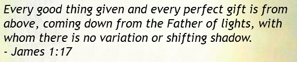 James 1:17 Every perfect gift is from above, coming down from the Father