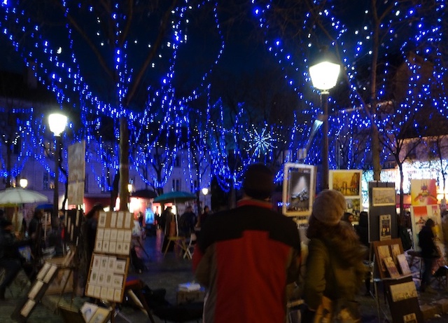 Blue fairy lights on Paris street